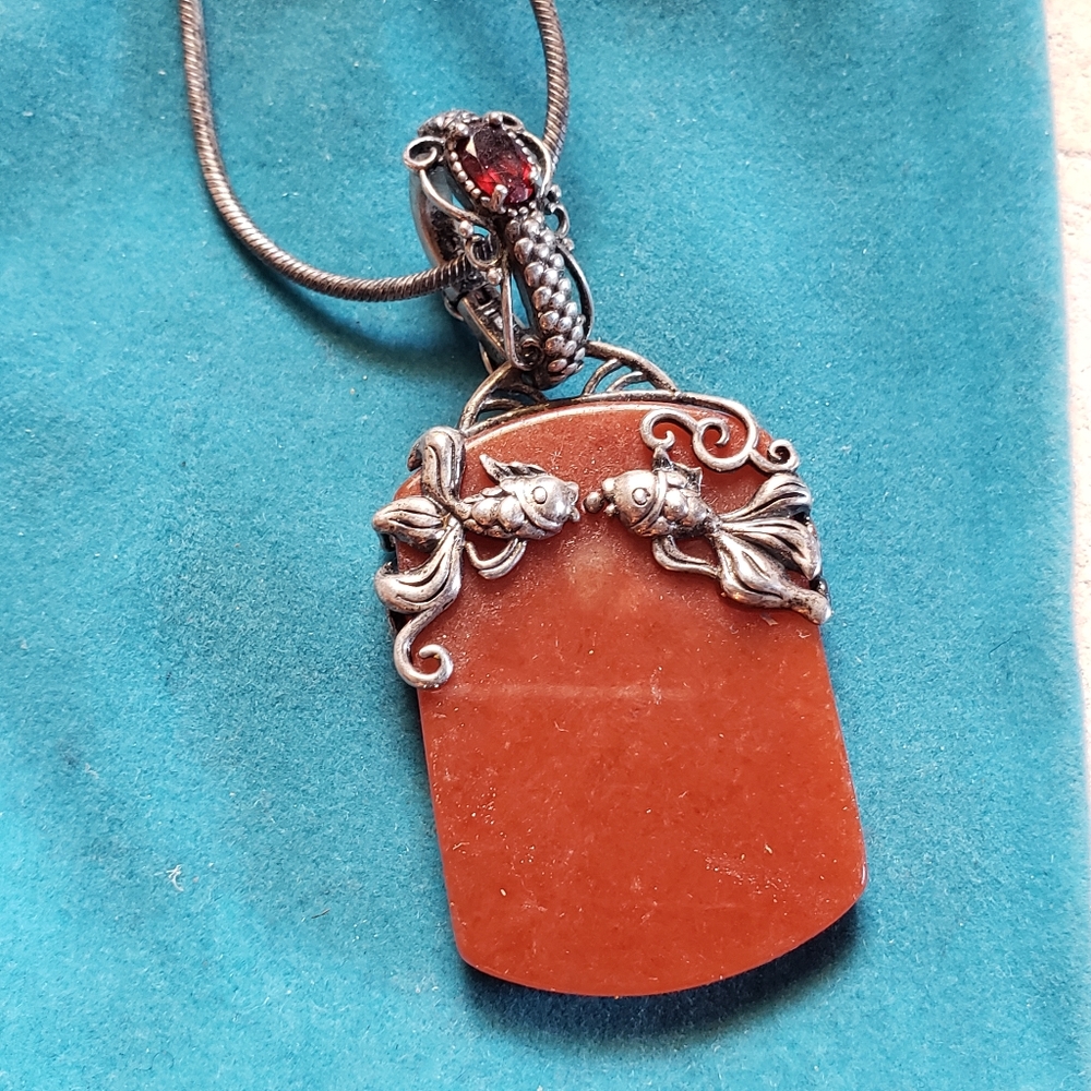 Hillary Joy red jade garnet 925 fish pendant
